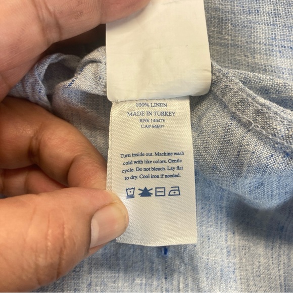 Faherty Reserve 100% Linen Button Up Shirt Light Blue Long Sleeve Men’s L Preppy - Picture 15 of 16